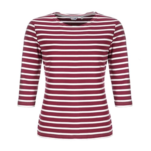 modAS Bretonisches Damenshirt mit 3/4-Arm - Streifenshirt Ringelshirt Basic Shirt Gestreift aus Baumwolle in Vino-Weiß Größe 46 von modAS