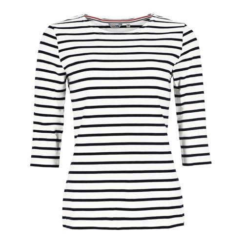 modAS Bretonisches Damenshirt mit 3/4-Arm - Streifenshirt Ringelshirt Basic Shirt Gestreift aus Baumwolle in Weiß/Blau Größe 42 von modAS