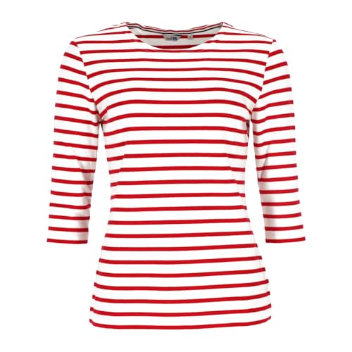 modAS Bretonisches Damenshirt mit 3/4-Arm - Streifenshirt Ringelshirt Basic Shirt Gestreift aus Baumwolle in Weiß/Rot Größe 48 von modAS