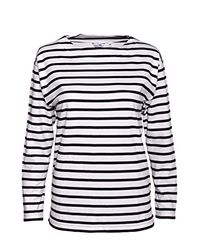 modAS Bretonisches Fischerhemd Damen, Langarm - Streifenshirt, Ringels, 44, Weiss/blaugestreift von modAS