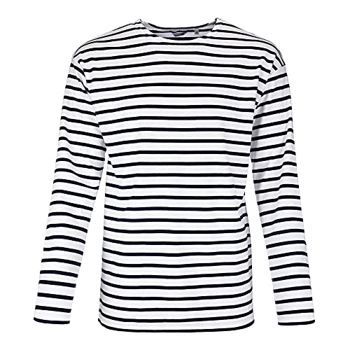 modAS Herren Shirt Bretonisches Streifenshirt - Ringelshirt Streifenshirt Langarmshirt mit Streifen aus Baumwolle in Weiß/Blau Größe 52 von modAS