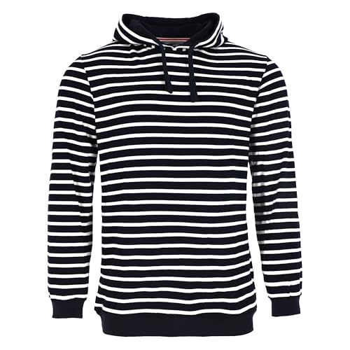 modAS Bretonisches Kapuzenshirt Pullover gestreift Unisex - Streifenpullover Ringelpullover mit Kapuze aus Baumwolle in Blau/Weiß Größe S von modAS