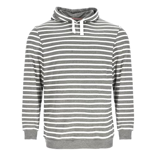 modAS Bretonisches Kapuzenshirt Pullover gestreift Unisex - Streifenpullover Ringelpullover mit Kapuze aus Baumwolle in Graumelange/Weiß Größe XXL von modAS