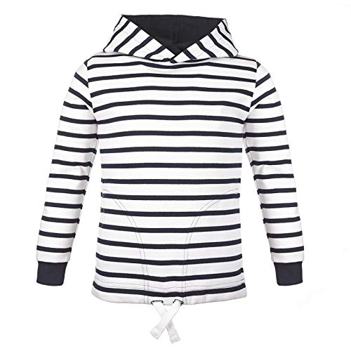 modAS Bretonisches Kinder Kapuzenshirt - Mädchen Jungen Longsleeve Kapuzen-Pullover Langarm Shirt mit Streifen aus Baumwolle in Weiß/Blau Größe 74-80 von modAS