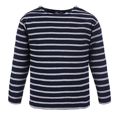 modAS Bretonisches Shirt für Kinder - Longsleeve Pullover Langarm Shirt mit Streifen Mädchen Jungen aus Baumwolle in Blau/Grau-Melange Größe 152 von modAS