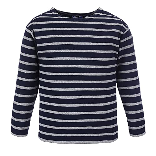 modAS Bretonisches Shirt für Kinder - Longsleeve Pullover Langarm Shirt mit Streifen Mädchen Jungen aus Baumwolle in Blau/Grau-Melange Größe 92 von modAS
