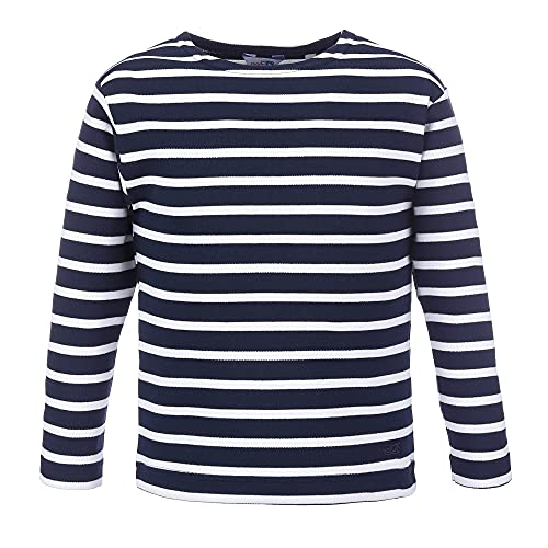 modAS Bretonisches Shirt für Kinder - Longsleeve Pullover Langarm Shirt mit Streifen Mädchen Jungen aus Baumwolle in Blau/Weiß Größe 98 von modAS