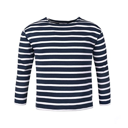 modAS Bretonisches Shirt für Kinder - Longsleeve Pullover Langarm Shirt mit Streifen Mädchen Jungen aus Baumwolle in Blau-Melange-Weiß Größe 152 von modAS