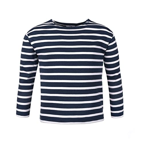 modAS Bretonisches Shirt für Kinder - Longsleeve Pullover Langarm Shirt mit Streifen Mädchen Jungen aus Baumwolle in Blau-Melange-Weiß Größe 98 von modAS