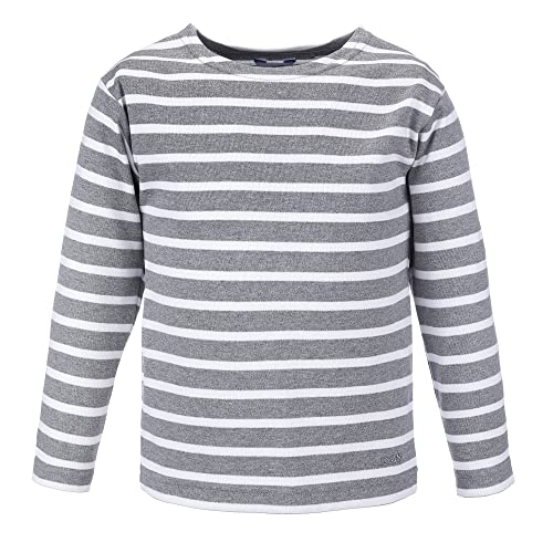 modAS Bretonisches Shirt für Kinder - Longsleeve Pullover Langarm Shirt mit Streifen Mädchen Jungen aus Baumwolle in Grau-Melange/Weiß Größe 128 von modAS