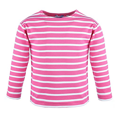 modAS Bretonisches Shirt für Kinder - Longsleeve Pullover Langarm Shirt mit Streifen Mädchen Jungen aus Baumwolle in Magnolia/Weiß Größe 140 von modAS