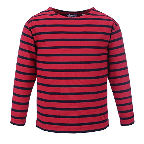 modAS Bretonisches Shirt für Kinder - Longsleeve Pullover Langarm Shirt mit Streifen Mädchen Jungen aus Baumwolle in Rot/Blau Größe 104 von modAS