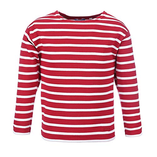 modAS Bretonisches Shirt für Kinder - Longsleeve Pullover Langarm Shirt mit Streifen Mädchen Jungen aus Baumwolle in Rot/Weiß Größe 104 von modAS