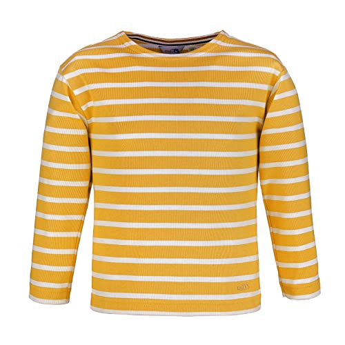 modAS Bretonisches Shirt für Kinder - Longsleeve Pullover Langarm Shirt mit Streifen Mädchen Jungen aus Baumwolle in Safran-Weiß Größe 140 von modAS