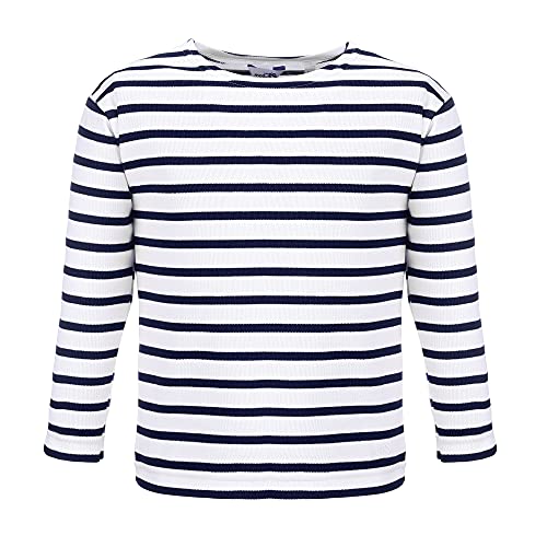 modAS Bretonisches Shirt für Kinder - Longsleeve Pullover Langarm Shirt mit Streifen Mädchen Jungen aus Baumwolle in Weiß/Blau Größe 92 von modAS