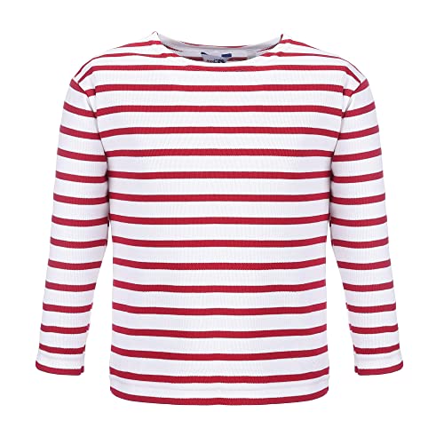 modAS Bretonisches Shirt für Kinder - Longsleeve Pullover Langarm Shirt mit Streifen Mädchen Jungen aus Baumwolle in Weiß/Rot Größe 104 von modAS