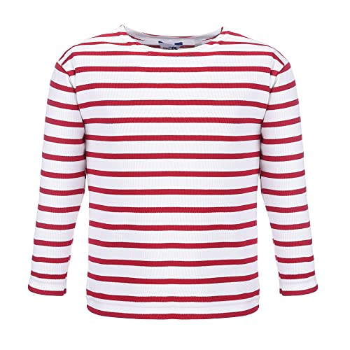 modAS Bretonisches Shirt für Kinder - Longsleeve Pullover Langarm Shirt mit Streifen Mädchen Jungen aus Baumwolle in Weiß/Rot Größe 116 von modAS