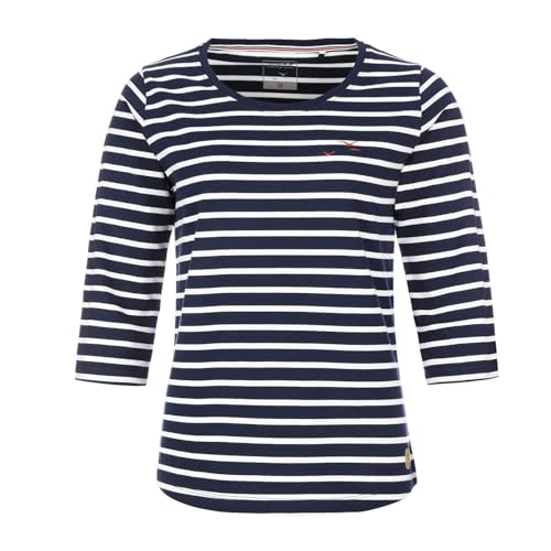 modAS Damen Bretonisches Shirt mit 3/4-Arm und Rundhals - Shirt mit Streifen aus Baumwolle in Blau-Weiß Größe 48 von modAS
