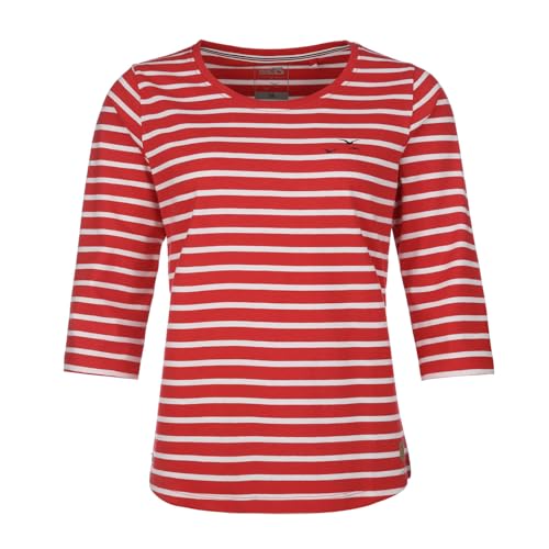 modAS Damen Bretonisches Shirt mit 3/4-Arm und Rundhals - Shirt mit Streifen aus Baumwolle in Rot-Weiß Größe 44 von modAS