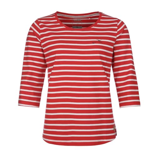 modAS Damen Bretonisches Shirt mit 3/4-Arm und Rundhals - Shirt mit Streifen aus Baumwolle in Rot-Weiß Größe 50 von modAS