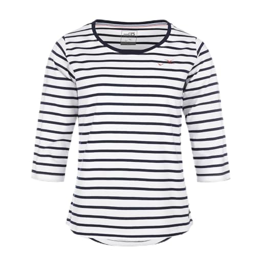 modAS Damen Bretonisches Shirt mit 3/4-Arm und Rundhals - Shirt mit Streifen aus Baumwolle in Weiß-Blau Größe 36 von modAS