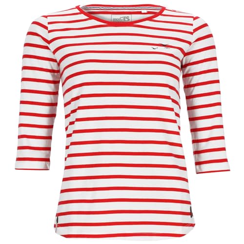 modAS Damen Bretonisches Shirt mit 3/4-Arm und Rundhals - Shirt mit Streifen aus Baumwolle in Weiß-Rot Größe 46 von modAS