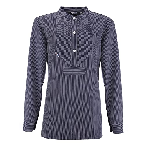 modAS Damen Fischerhemd mit optimierter Schnittführung für Damen - Hemd im traditionellen Finkenwerder-Stil in Blau mit schmalen Streifen Größe 38 von modAS