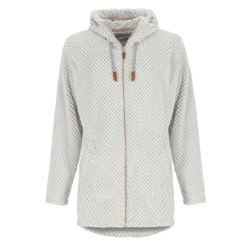 modAS Damen Fleecemantel in lockerer Optik - Kuschelige Fleecejacke mit maritimen Details in Weiß-Grau Größe 50 von modAS