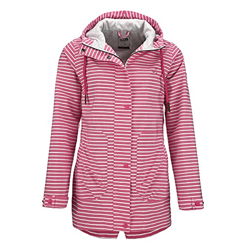 modAS Damen Funktionsmantel Funktionsjacke gestreift - Frauen Regenjacke Outdoorjacke mit Streifen winddicht wasserdicht in Pink/Weiß Größe 40 von modAS