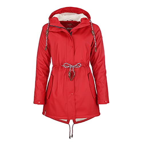 modAS Damen Regenmantel aus PU - Frauen Regenjacke gefüttert mit Teddy-Fleece Futter wasserdicht in Rot Größe 36 bis 38 von modAS