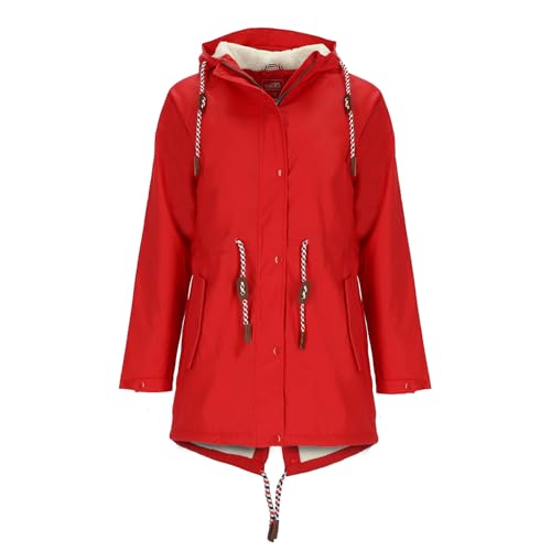 modAS Damen Regenmantel aus PU - Frauen Regenjacke gefüttert mit Teddy-Fleece Futter wasserdicht in Rot Größe 40 bis 42 von modAS