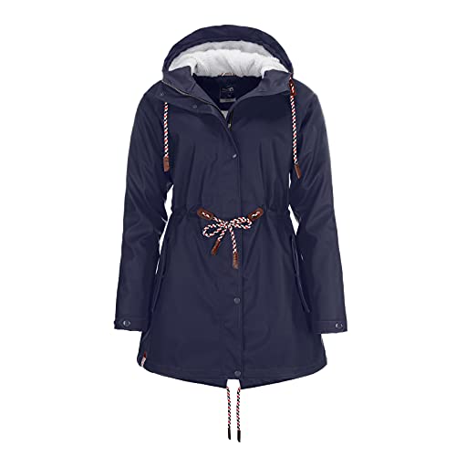 modAS Damen Regenmantel aus PU - Frauen Regenjacke gefüttert mit Teddy-Fleece Futter wasserdicht in Marine Größe 52 bis 54 von modAS