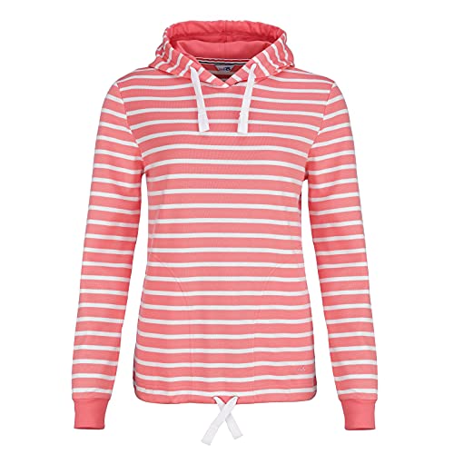 modAS Damen Kapuzenshirt Langarmshirt gestreift - Kapuzenpullover Streifenshirt Ringelshirt mit Kapuze aus Baumwolle in Altrosa/Weiß Größe 44 von modAS