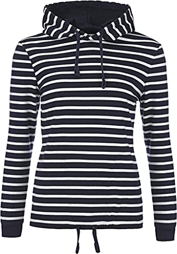 modAS Damen Kapuzenshirt Langarmshirt gestreift - Kapuzenpullover Streifenshirt Ringelshirt mit Kapuze aus Baumwolle in Blau/Weiß Größe 38 von modAS