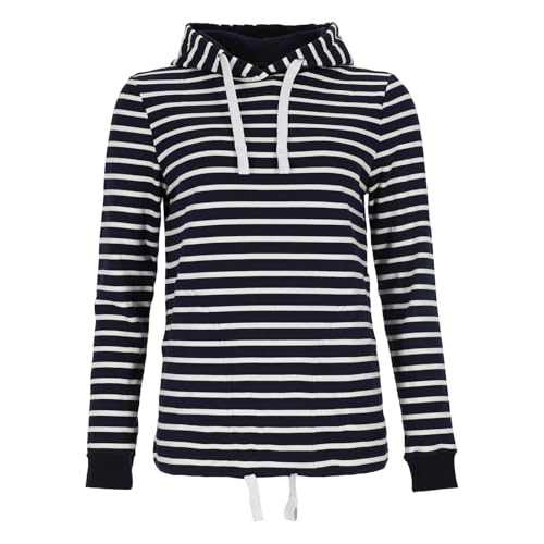 modAS Damen Kapuzenshirt Langarmshirt gestreift - Kapuzenpullover Streifenshirt Ringelshirt mit Kapuze aus Baumwolle in Blau/Weiß Größe 42 von modAS