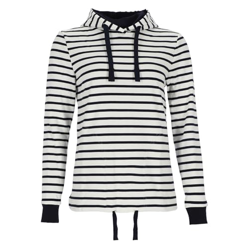 modAS Damen Kapuzenshirt Langarmshirt gestreift - Kapuzenpullover Streifenshirt Ringelshirt mit Kapuze aus Baumwolle in Weiß/Blau Größe 44 von modAS
