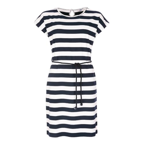 modAS Damen Kleid Kurzarm mit Blockstreifen - Streifenkleid mit Kordelband in der Taille in Blau-Weiß Größe XL von modAS