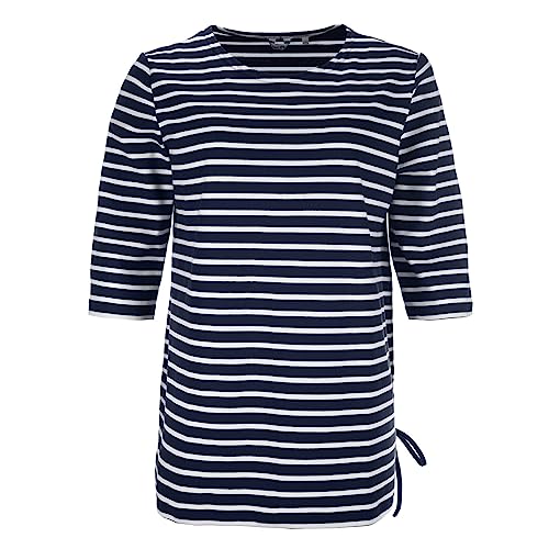 modAS Damen Long-Shirt 1/2-Arm Maritim mit Streifen - Rundhalsshirt mit modischer Schnürung in Blau-Weiß Größe 44 von modAS