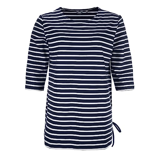 modAS Damen Long-Shirt 1/2-Arm Maritim mit Streifen - Rundhalsshirt mit modischer Schnürung in Blau-Weiß Größe 52 von modAS