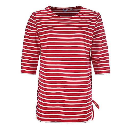 modAS Damen Long-Shirt 1/2-Arm Maritim mit Streifen - Rundhalsshirt mit modischer Schnürung in Rot-Weiß Größe 50 von modAS