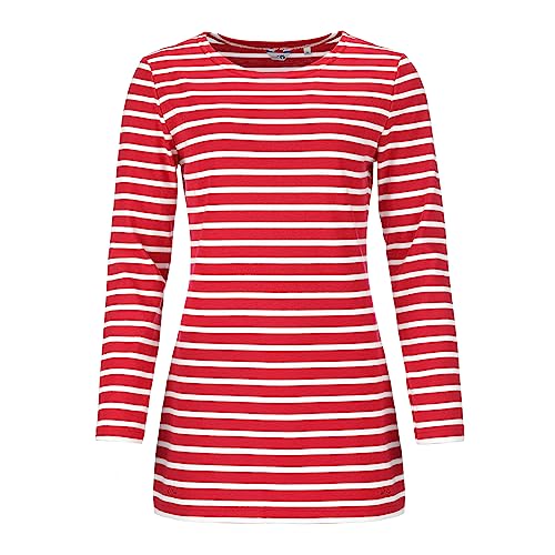 modAS Damen Long-Shirt mit Streifen Maritim - Gestreiftes Shirt Komfortschnitt aus Baumwolle in Rot-Weiß Größe 52 von modAS