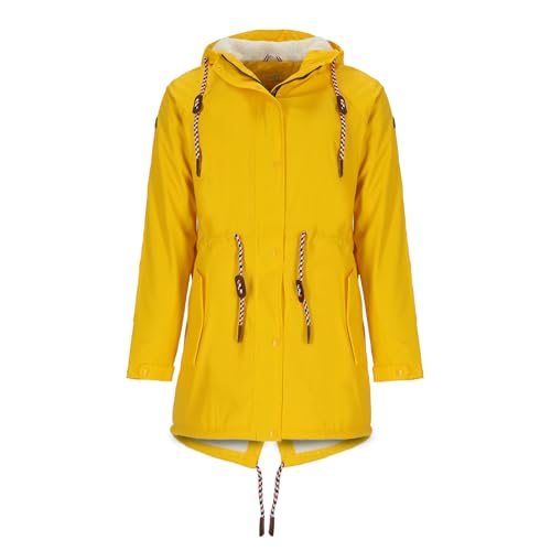 modAS Damen Regenmantel aus PU - Frauen Regenjacke gefüttert mit Teddy-Fleece Futter wasserdicht in Gelb Größe 40 bis 42 von modAS