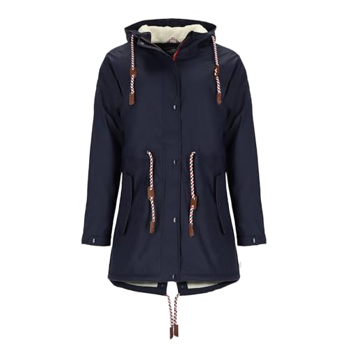 modAS Damen Regenmantel aus PU - Frauen Regenjacke gefüttert mit Teddy-Fleece Futter wasserdicht in Marine Größe 48 bis 50 von modAS
