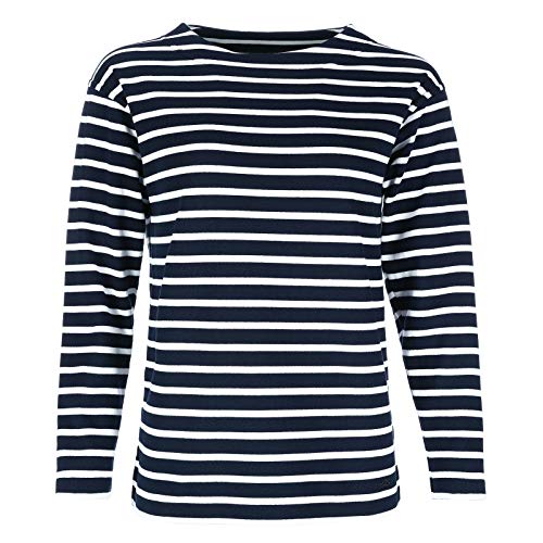 modAS Damen Shirt Bretonisches Damenshirt mit U-Boot Ausschnitt - Ringelshirt Streifenshirt Langarmshirt mit Streifen aus Baumwolle in Blau/Weiß in Größe 42 von modAS
