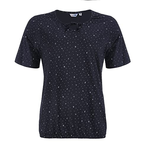 modAS Damen Shirt Maritim mit Punkte-Anker-Schiffchen-Print - Modisches Basic Kurzarm-Shirt in Marine-Weiß Größe 38 von modAS