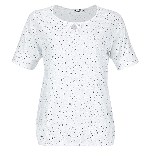 modAS Damen Shirt Maritim mit Punkte-Anker-Schiffchen-Print - Modisches Basic Kurzarm-Shirt in Weiß-Blau Größe 40 von modAS