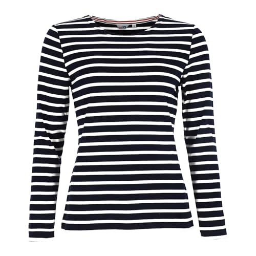 modAS Damen Shirt Streifenshirt 1/1-Arm - Ringelshirt Langarmshirt Damen Gestreift - Longsleeve Shirt mit Streifen aus Baumwolle in Blau/Weiß Größe 40 von modAS