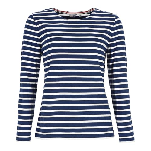 modAS Damen Shirt Streifenshirt 1/1-Arm - Ringelshirt Langarmshirt Damen Gestreift - Longsleeve Shirt mit Streifen aus Baumwolle in Blaumelange/Weiß Größe 48 von modAS