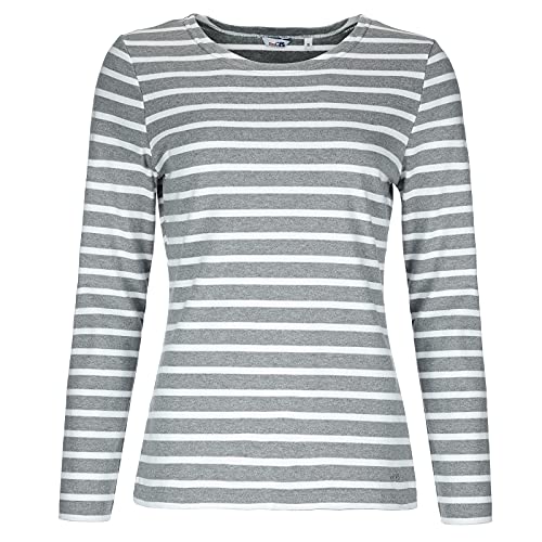 modAS Damen Shirt Streifenshirt 1/1-Arm - Ringelshirt Langarmshirt Damen Gestreift - Longsleeve Shirt mit Streifen aus Baumwolle in Graumelange/Weiß Größe 38 von modAS