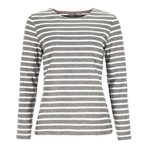 modAS Damen Shirt Streifenshirt 1/1-Arm - Ringelshirt Langarmshirt Damen Gestreift - Longsleeve Shirt mit Streifen aus Baumwolle in Graumelange/Weiß Größe 46 von modAS
